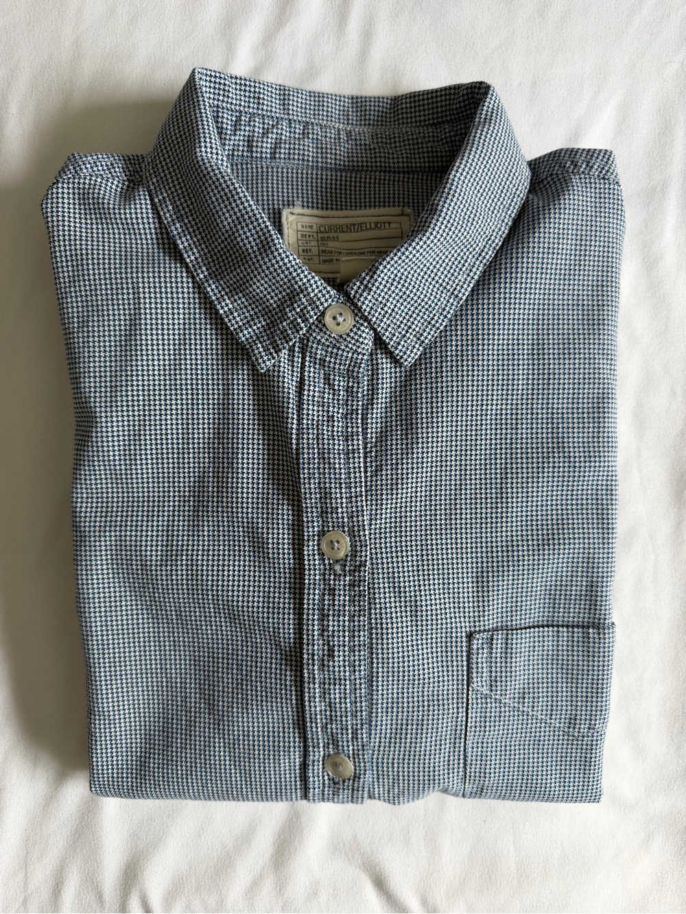 Current/Elliott "The Slim Boy" Houndstooth Brigade Blue White Button Down Shirt